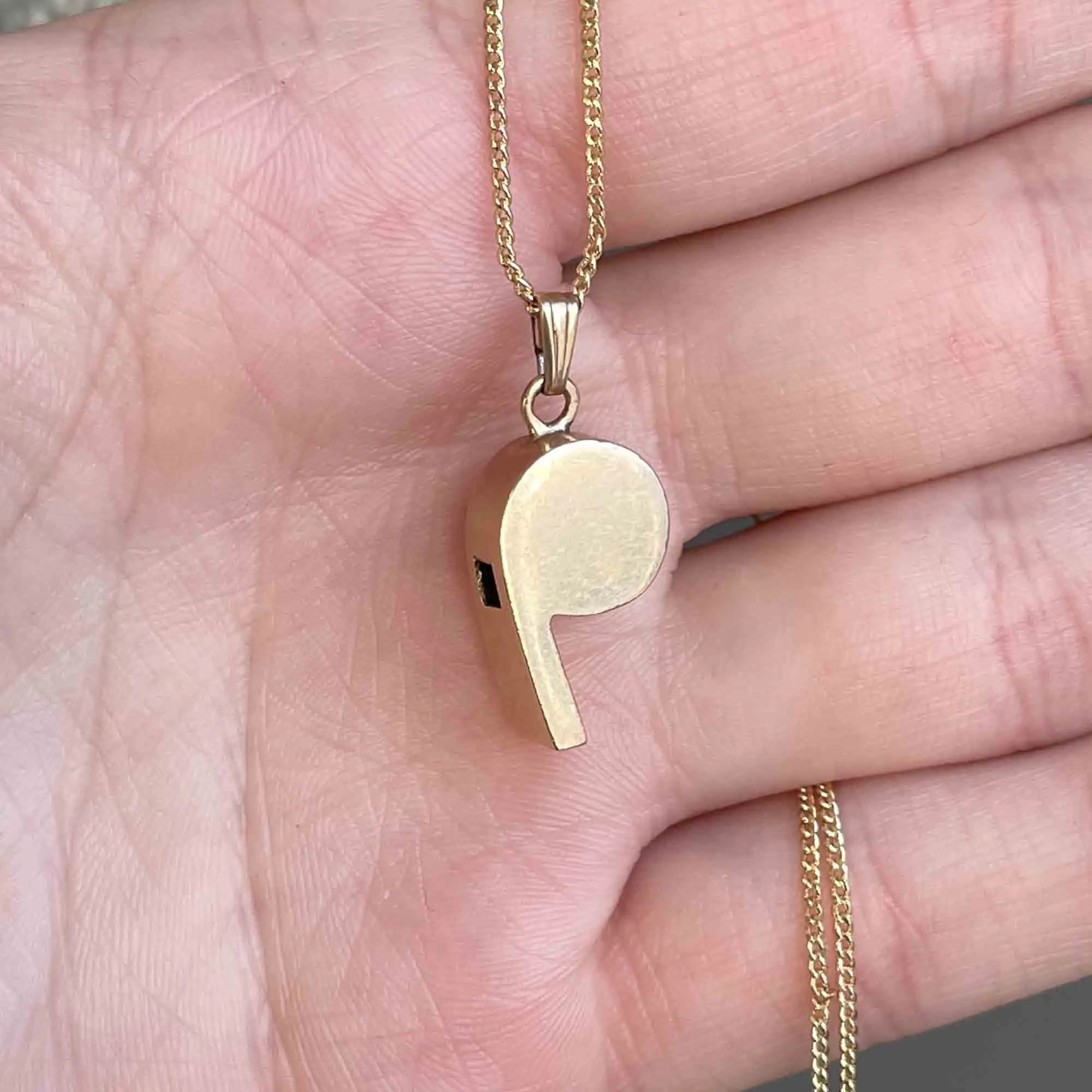 14K Gold Working Whistle Pendant Necklace