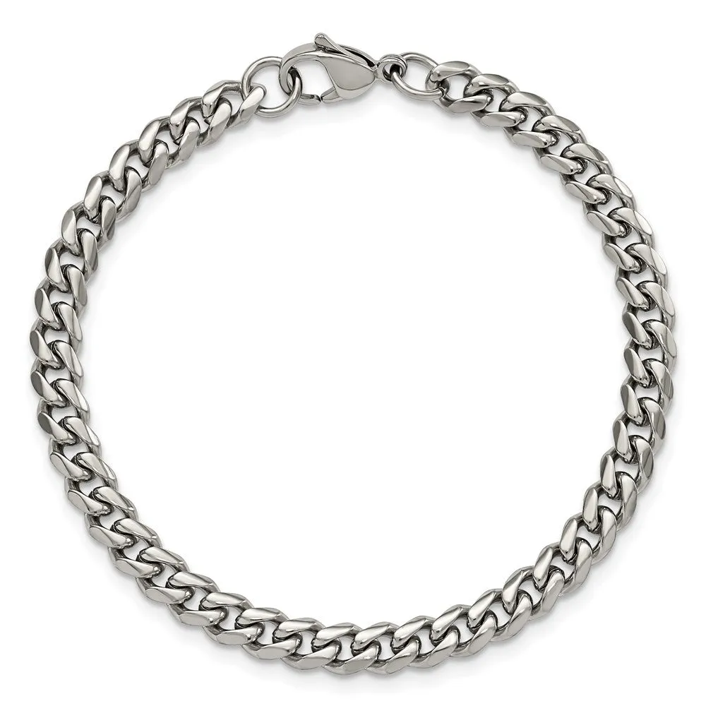 6mm Stainless Steel Polished Curb Chain Bracelet, 8.25 Inch