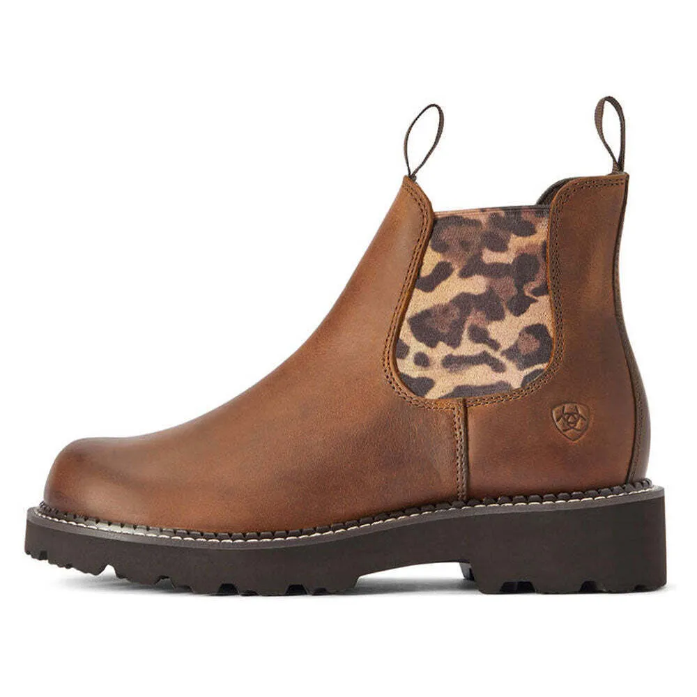 Ariat Ladies Fatbaby Twin Gore Tan & Leopard Ankle Boots 10042418