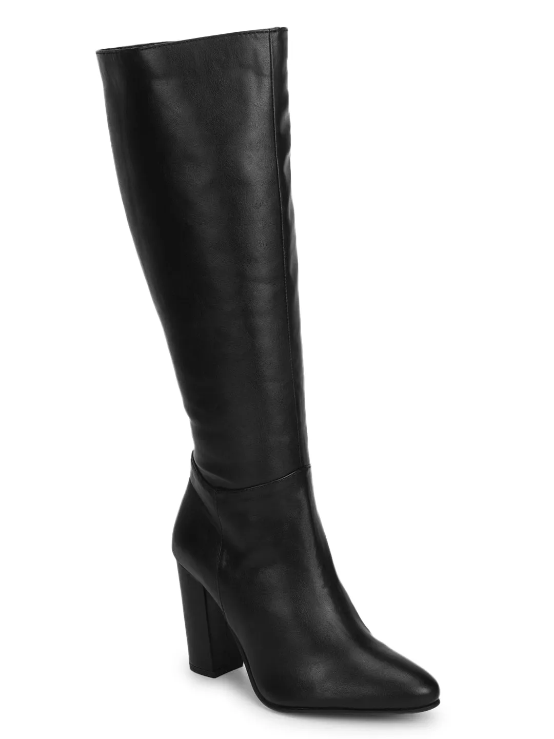 Black PU Block Heel Knee High Boots (TC-ST-1178-BLKPU)