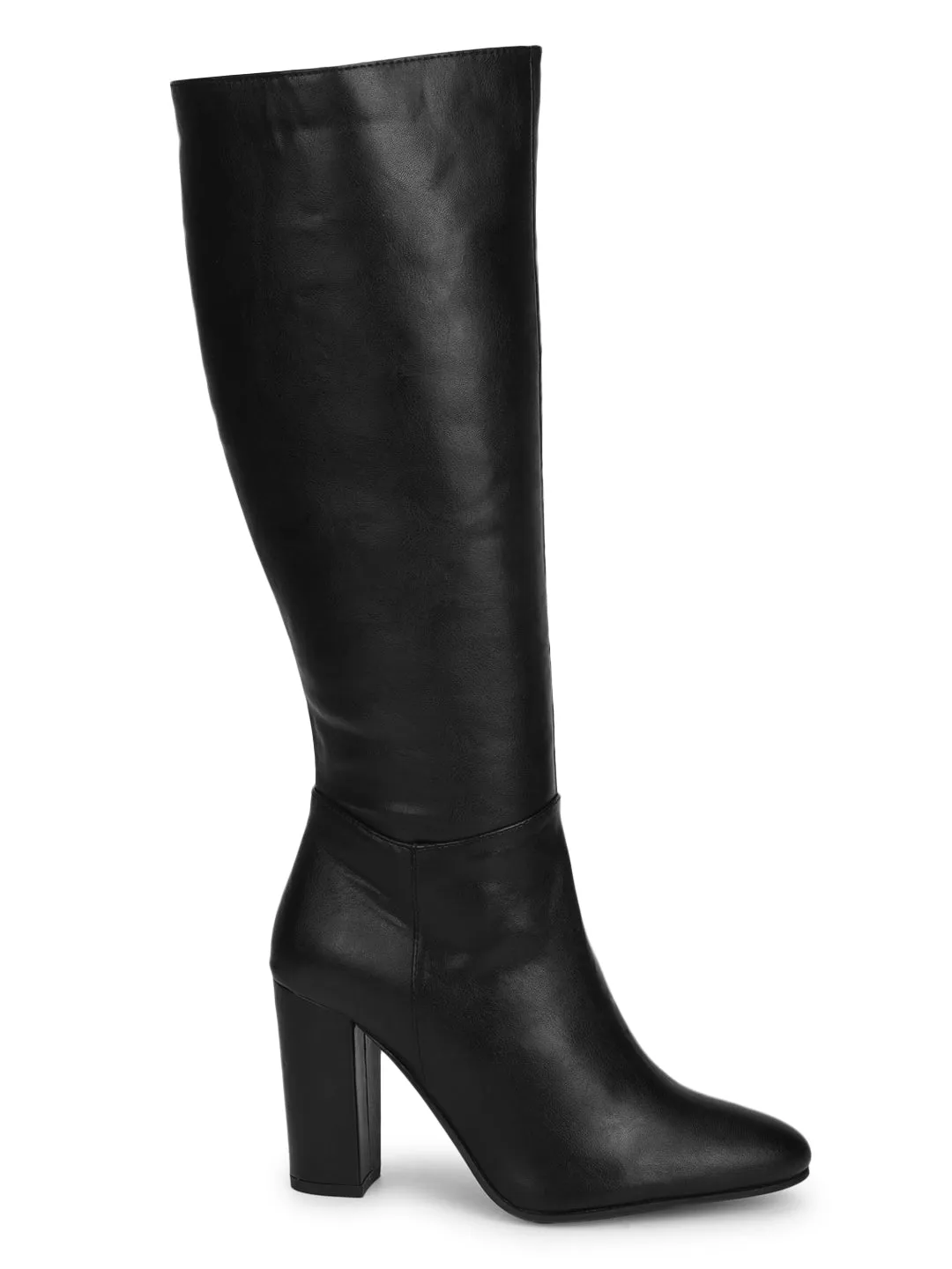 Black PU Block Heel Knee High Boots (TC-ST-1178-BLKPU)