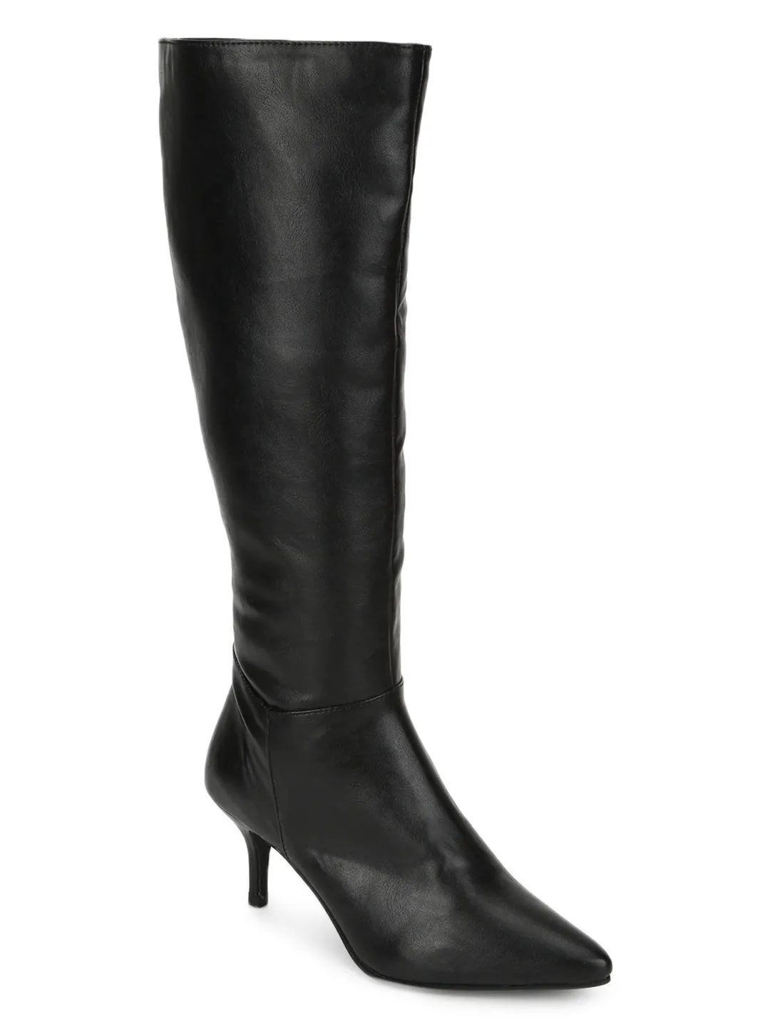 Black PU Pointed Knee High Boots (ST-1185)