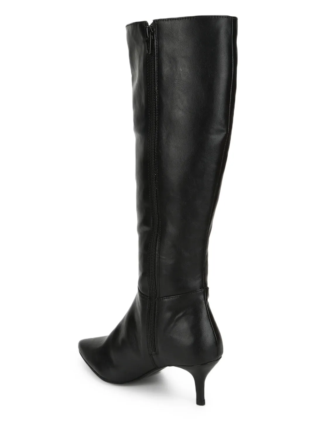 Black PU Pointed Knee High Boots (ST-1185)