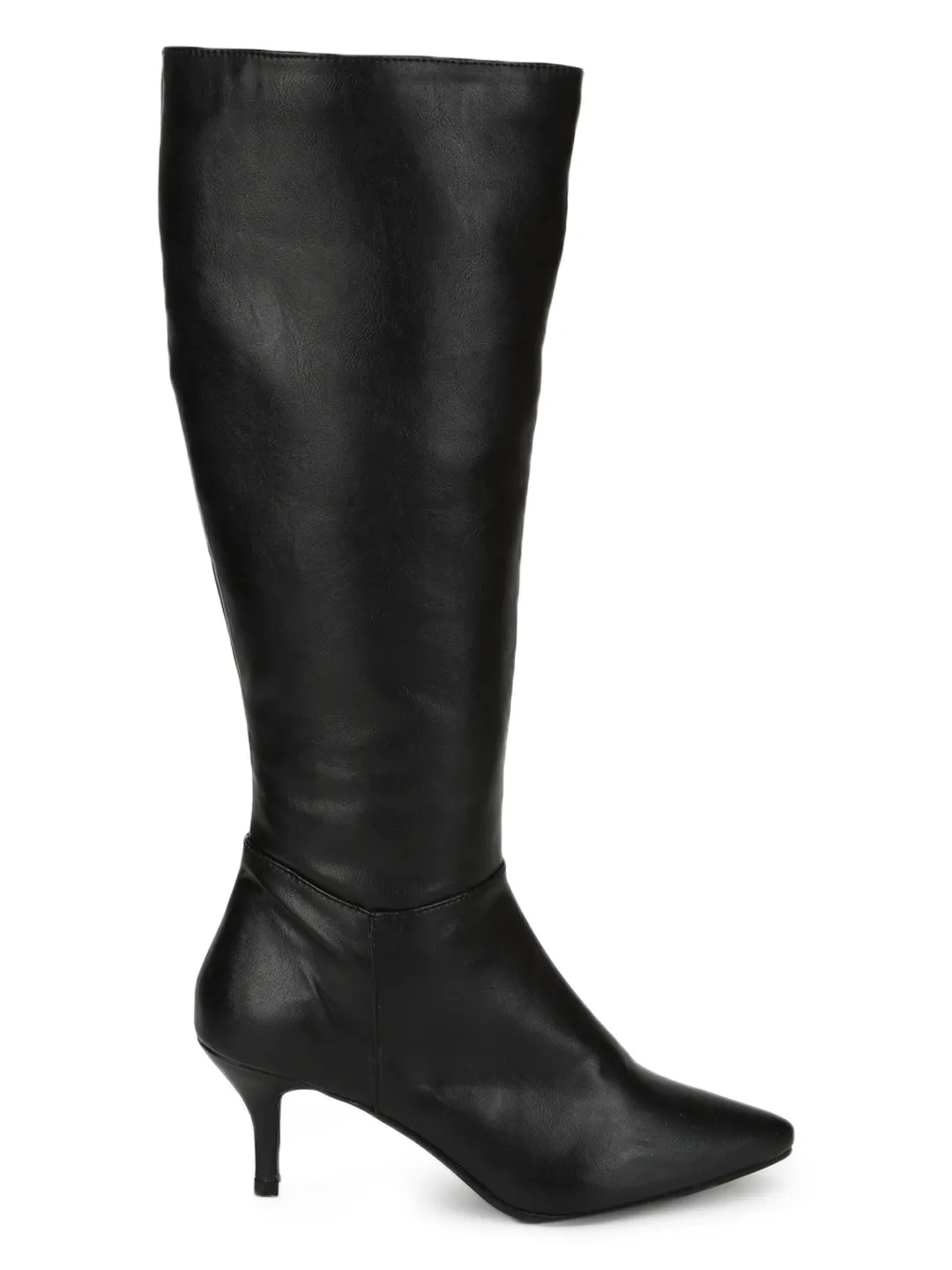 Black PU Pointed Knee High Boots (ST-1185)