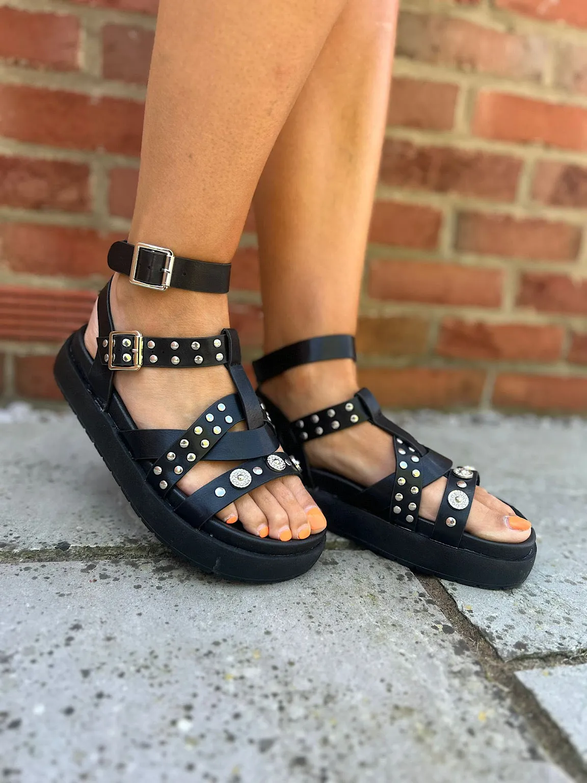 Black Studded Gladiator Sandals