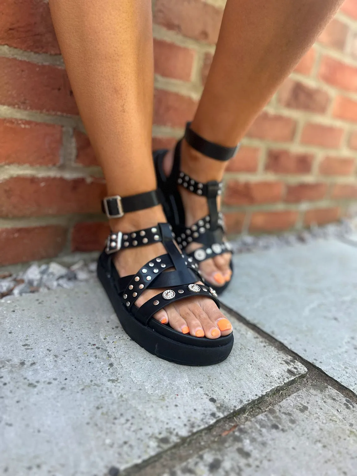 Black Studded Gladiator Sandals