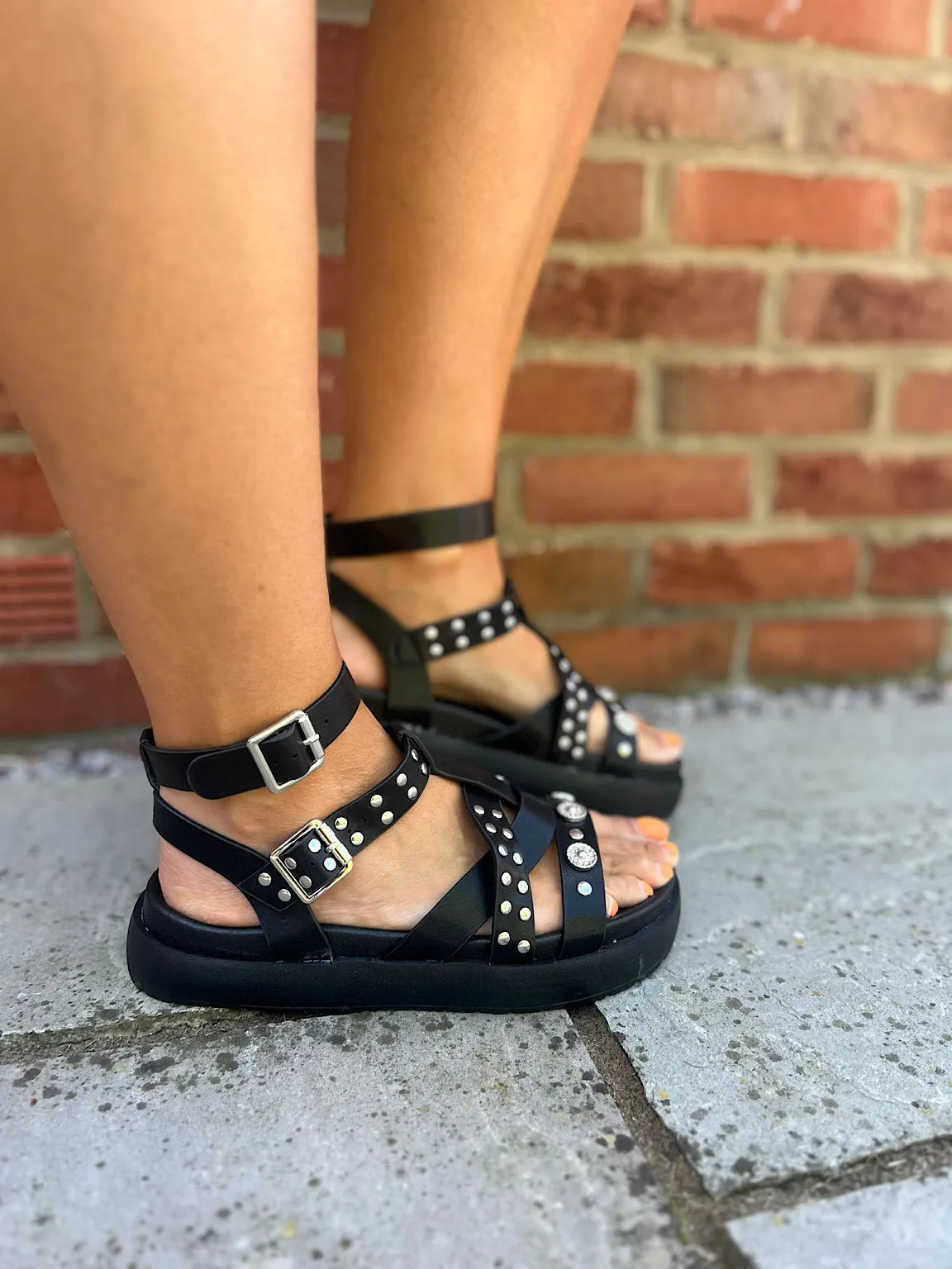 Black Studded Gladiator Sandals