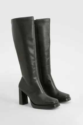 Block Heel Platform Knee High Boots