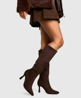 boohoo Womens Faux Suede Pointed Knee High Boots