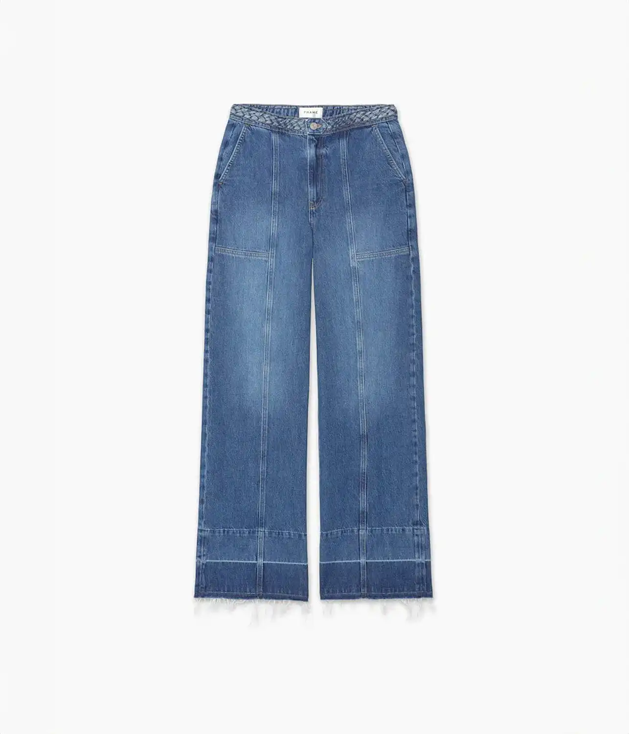 BRAIDED WAISTBAND WIDE LEG JEANS- DEWDROP