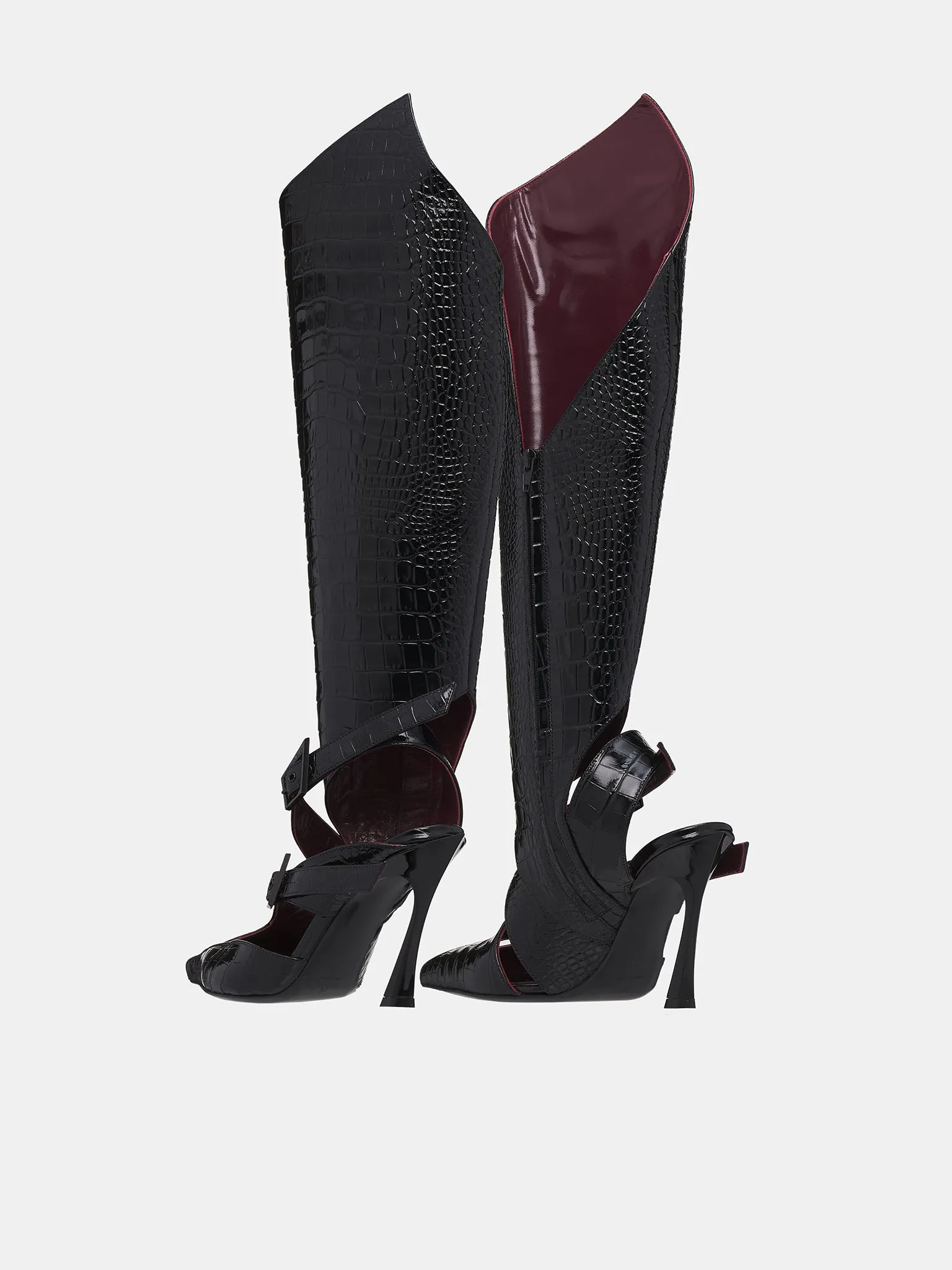 Buckled Knee High Boots (SC073-TL001-CROC-BLACK)