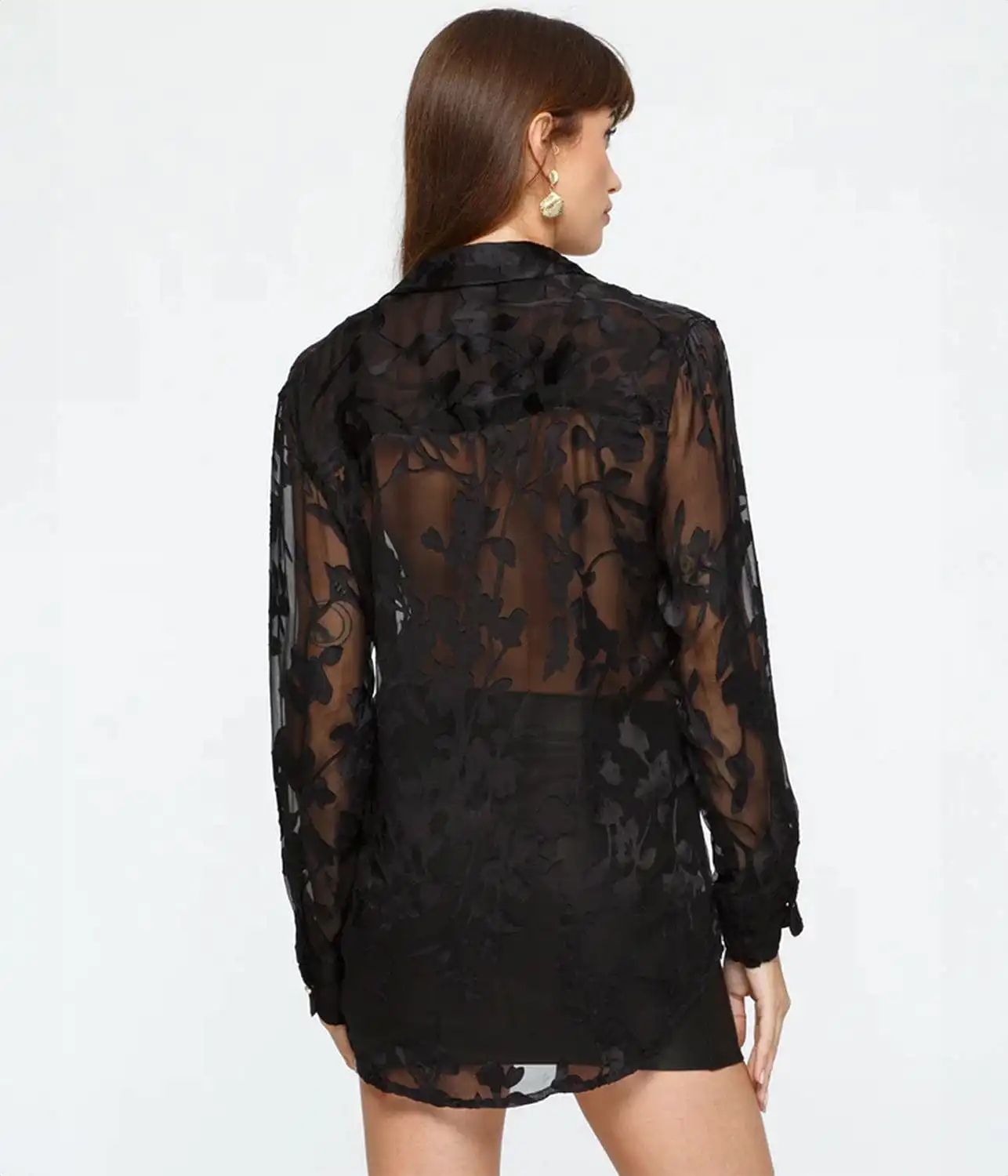 BURN OUT SILK SHIRT- BLACK