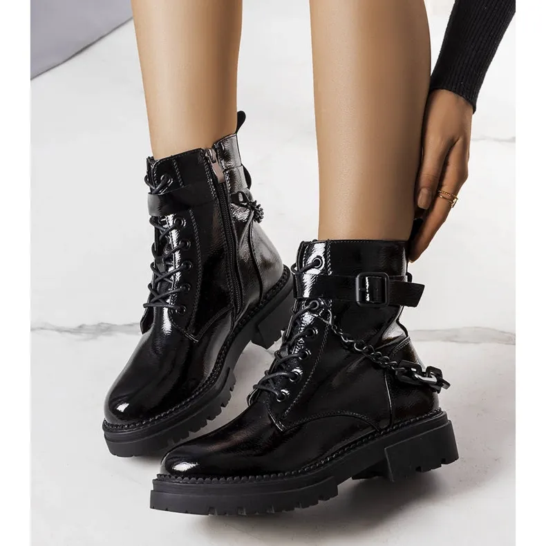 Constance black patent ankle boots