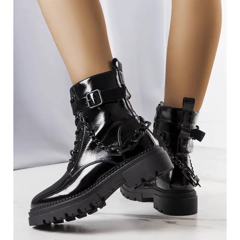 Constance black patent ankle boots