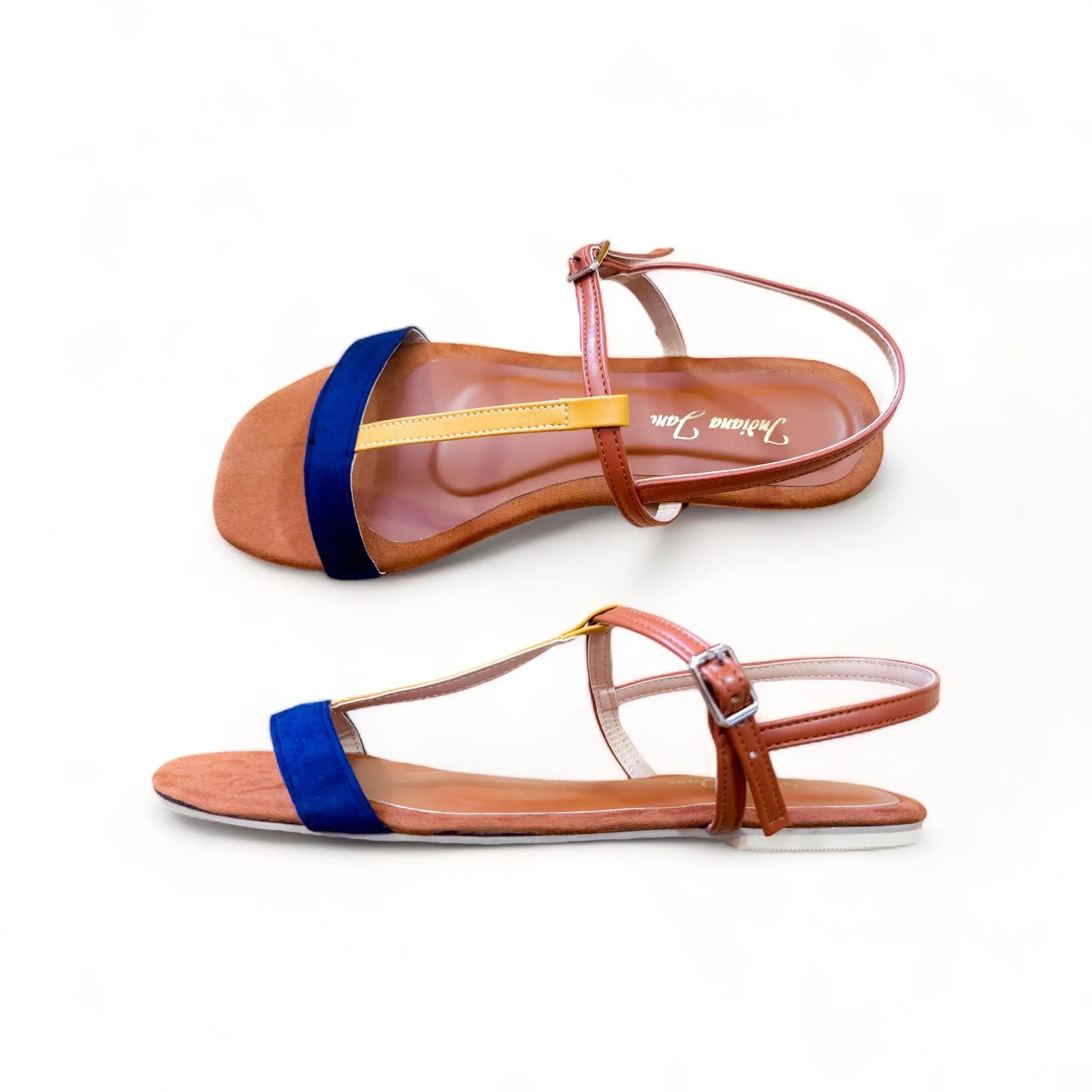 COSMITA Brown T Strap Flat Sandals