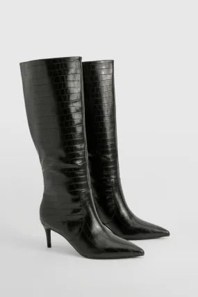 Curved Stiletto Knee High Boots