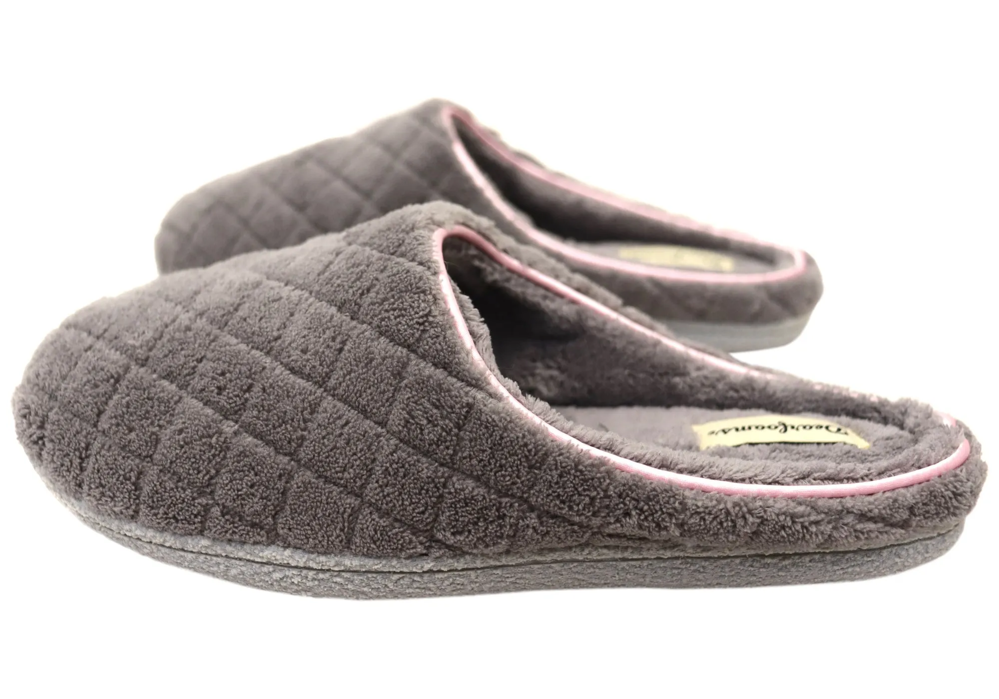 Dearfoams Womens Leslie Quilted Terry Clog Wide Fit Indoor Slippers