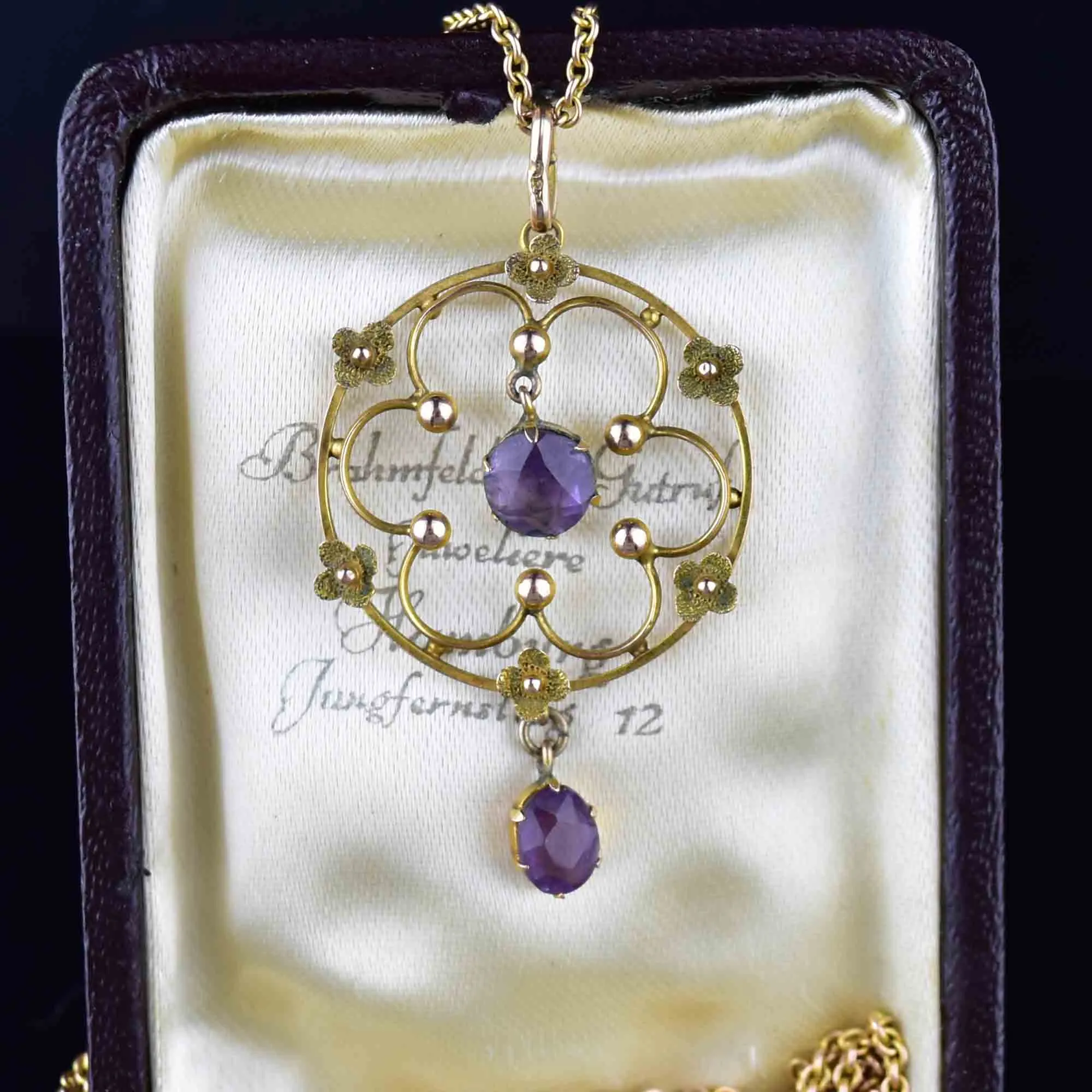 Edwardian Gold Amethyst Lavalier Necklace