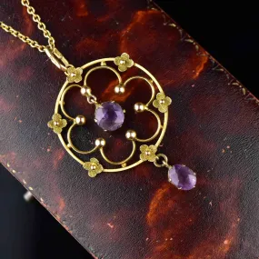 Edwardian Gold Amethyst Lavalier Necklace