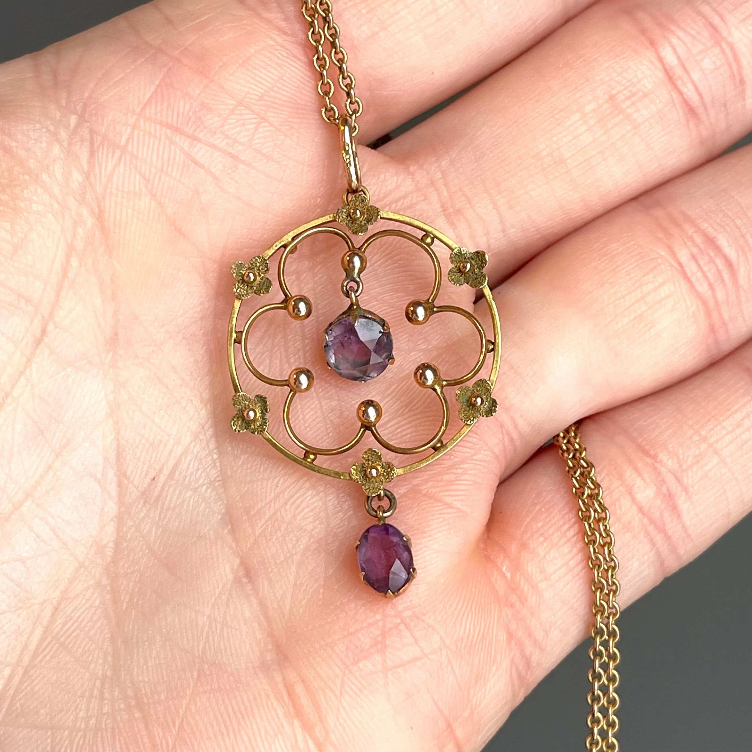 Edwardian Gold Amethyst Lavalier Necklace