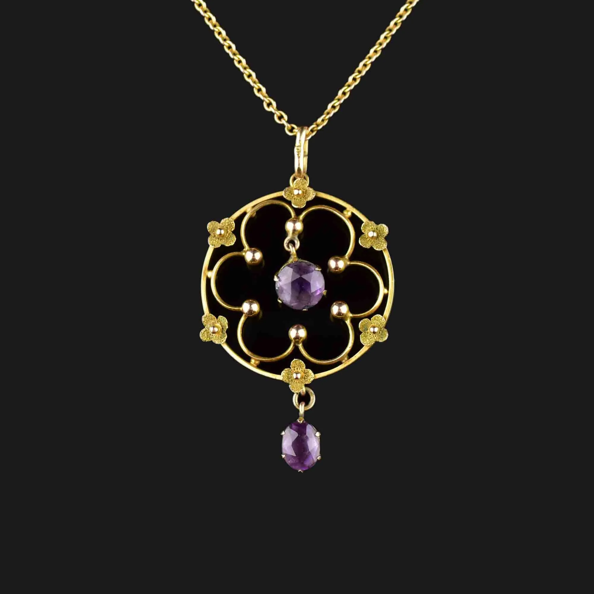 Edwardian Gold Amethyst Lavalier Necklace