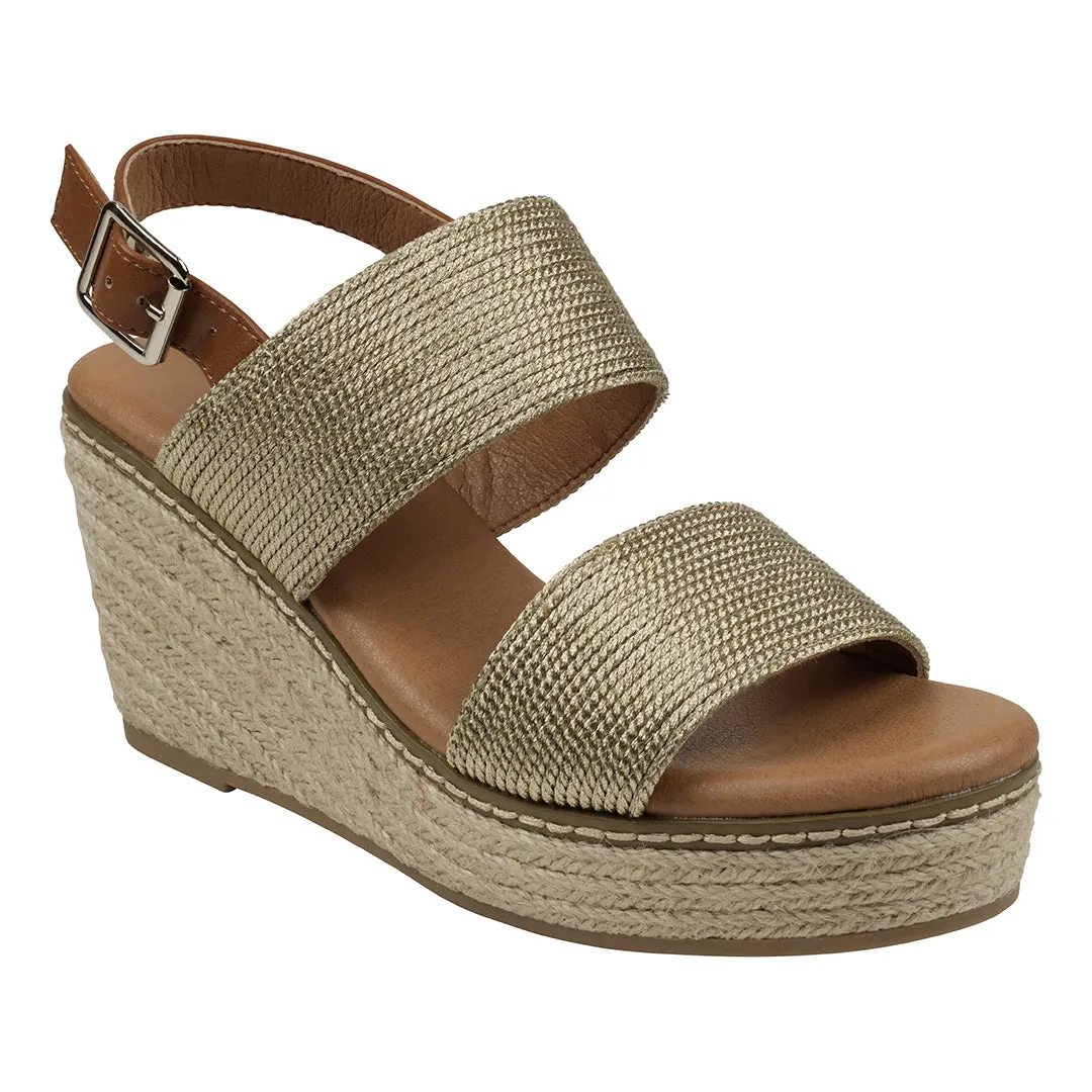 Ellis Gold Metallic Double Band Slingback Espadrille Wedge Sandals