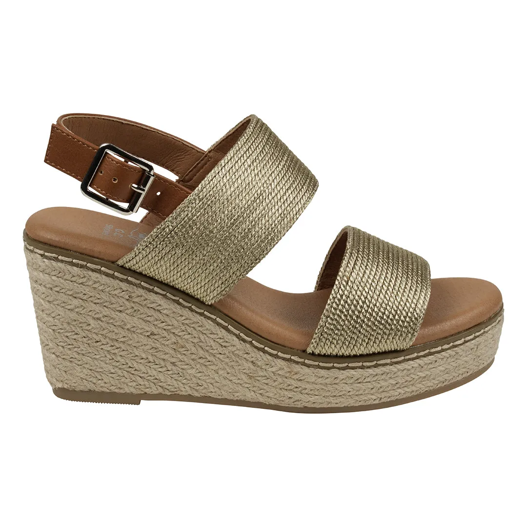 Ellis Gold Metallic Double Band Slingback Espadrille Wedge Sandals