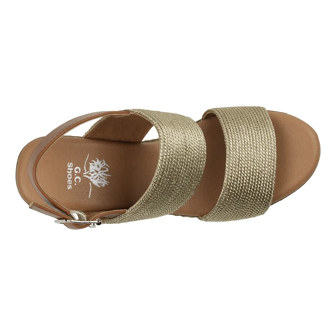 Ellis Gold Metallic Double Band Slingback Espadrille Wedge Sandals