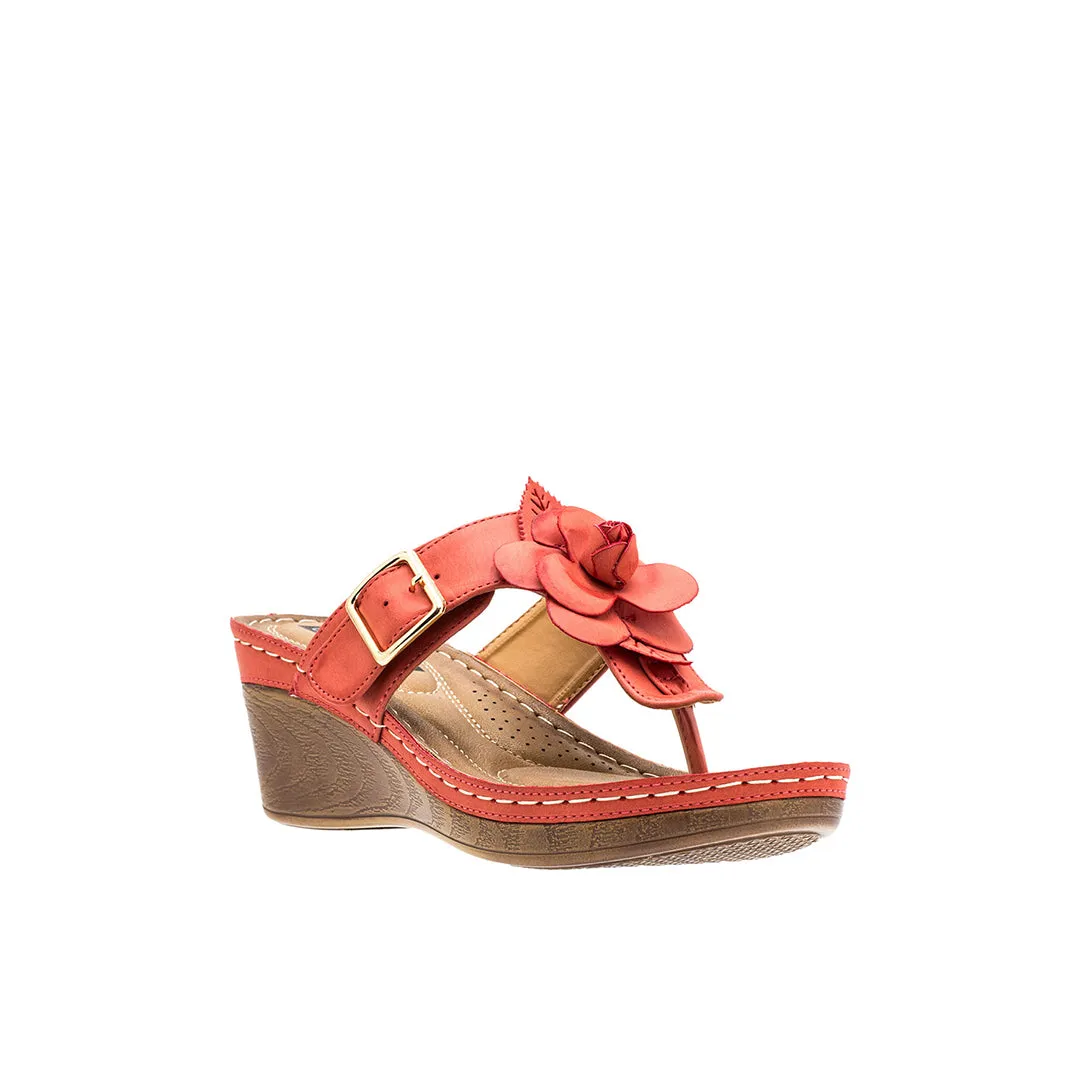 Flora Coral Wedge Sandals