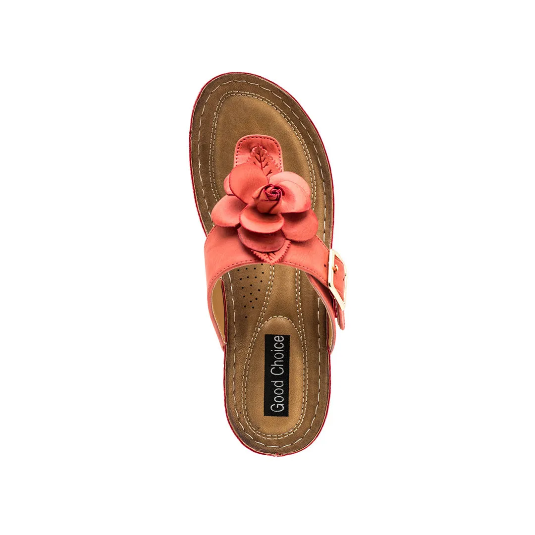 Flora Coral Wedge Sandals