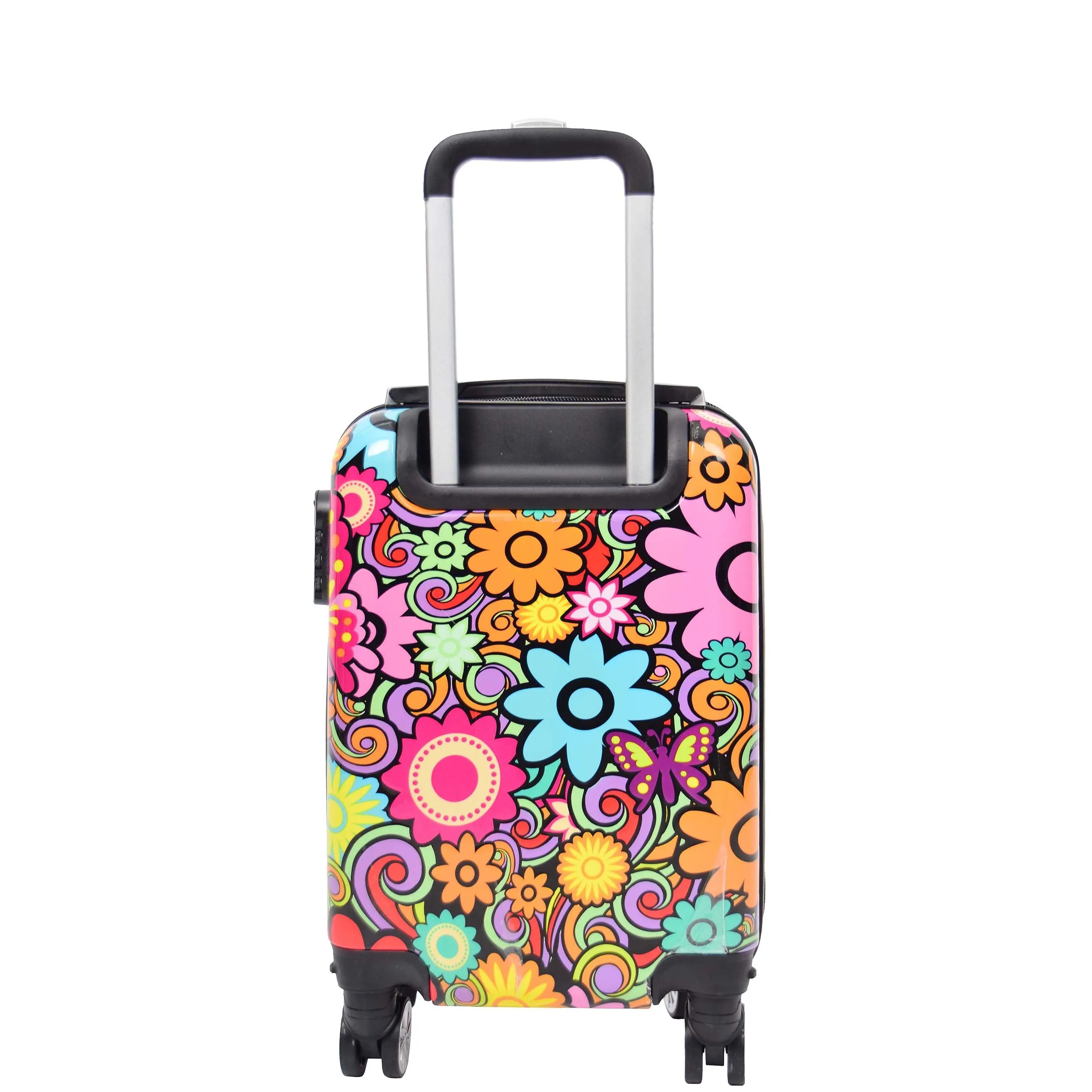 Four Wheels Hard Shell Printed Luggage Flower Print Underseat Size