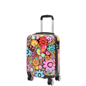 Four Wheels Hard Shell Printed Luggage Flower Print Underseat Size