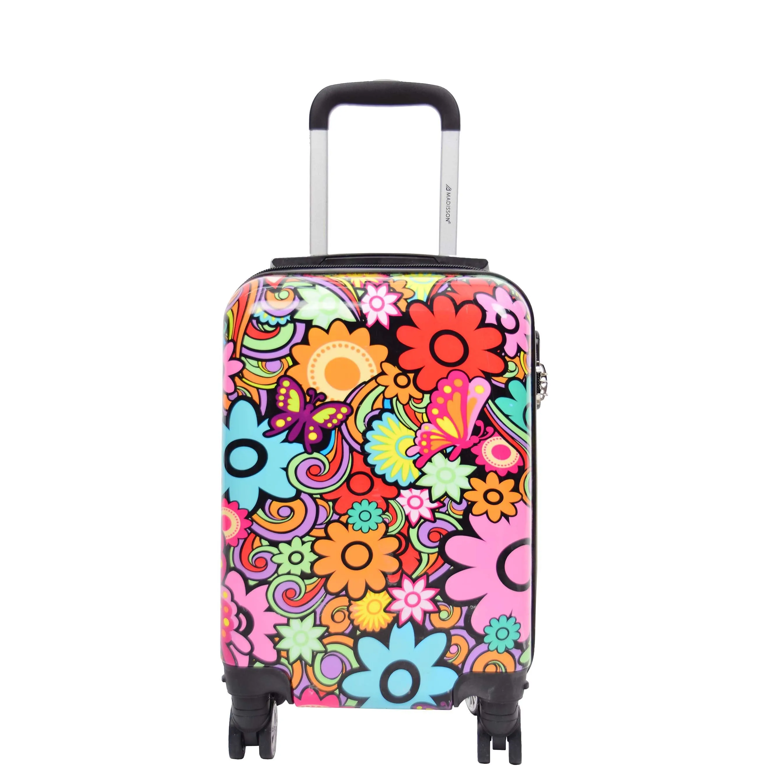 Four Wheels Hard Shell Printed Luggage Flower Print Underseat Size