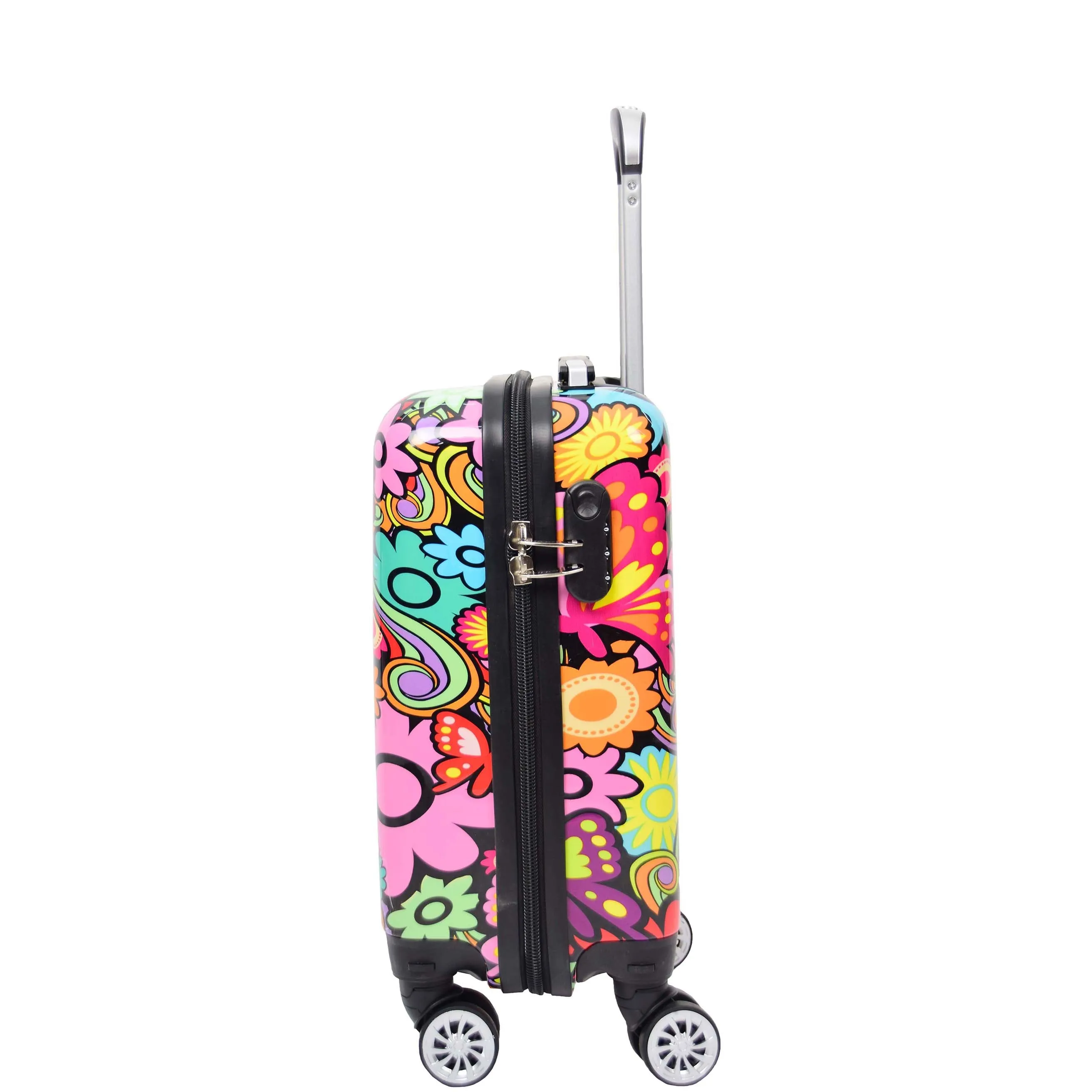 Four Wheels Hard Shell Printed Luggage Flower Print Underseat Size