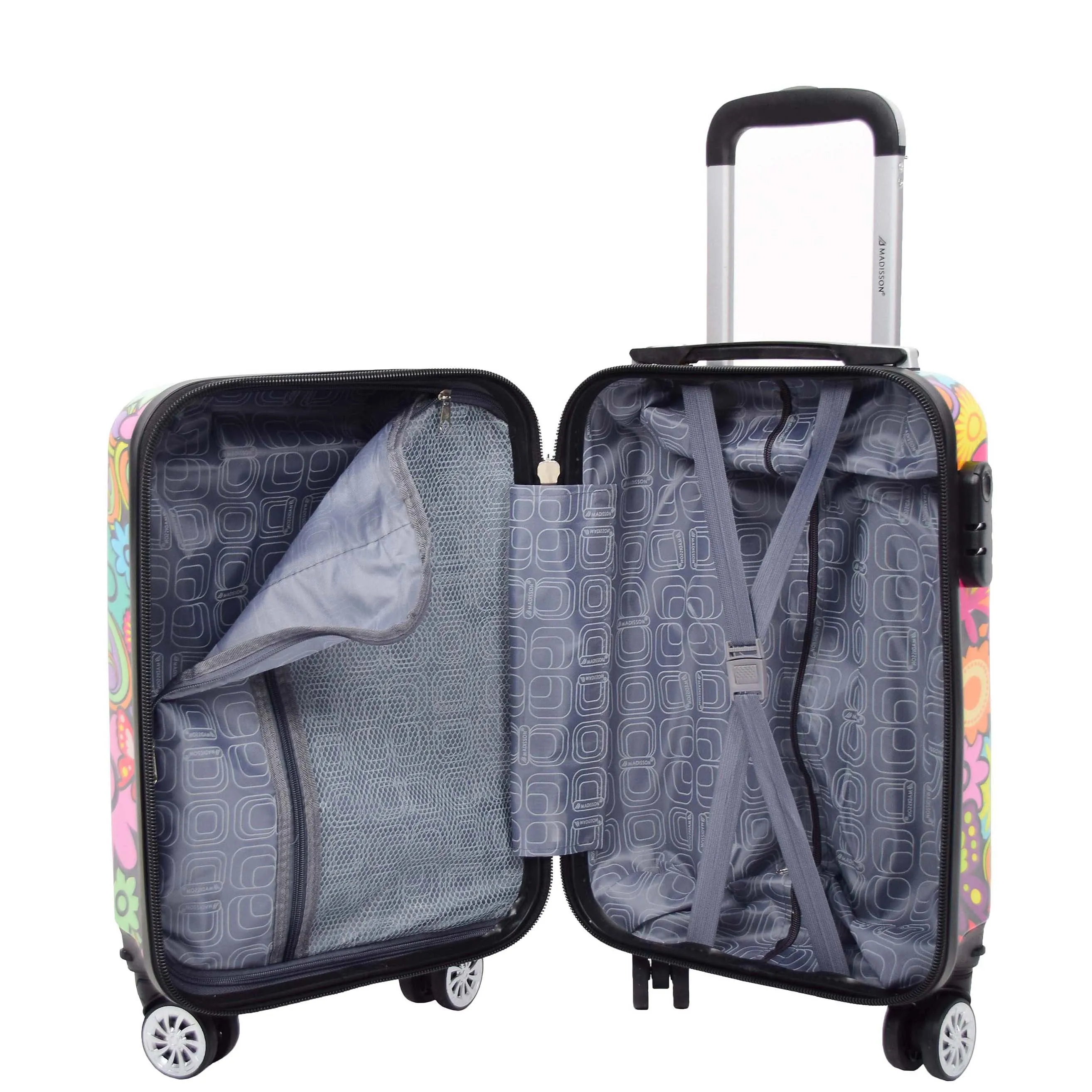 Four Wheels Hard Shell Printed Luggage Flower Print Underseat Size