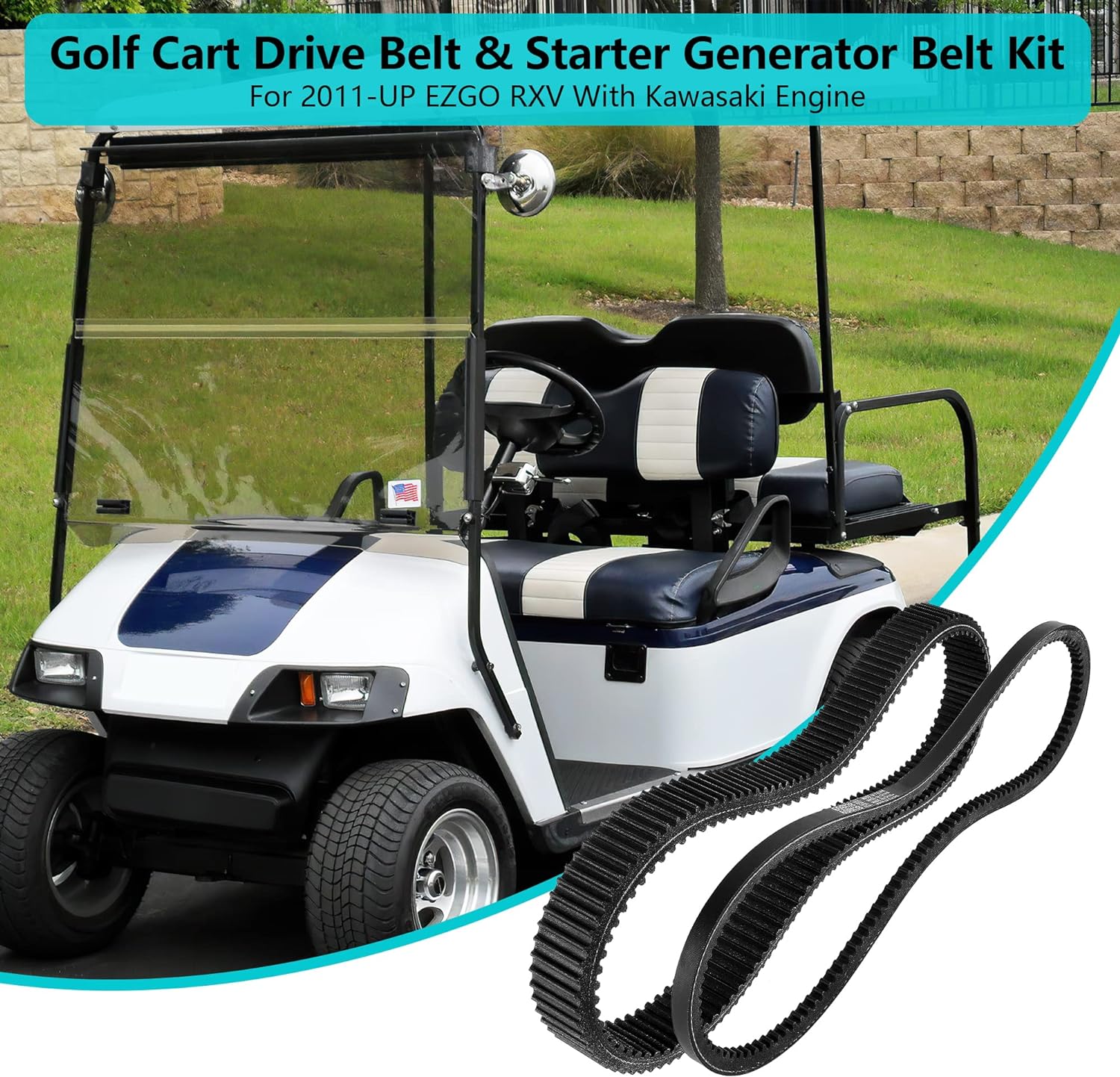 Golf Cart Clutch Drive Belt & Starter Generator Belt Kit for EZGO TXT RXV - 10L0L