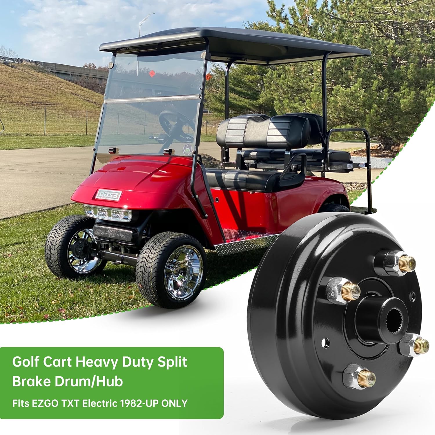 Golf Cart Heavy Duty Split Brake Drum & Rear Wheel hub Assembly for EZGO TXT - 10L0L