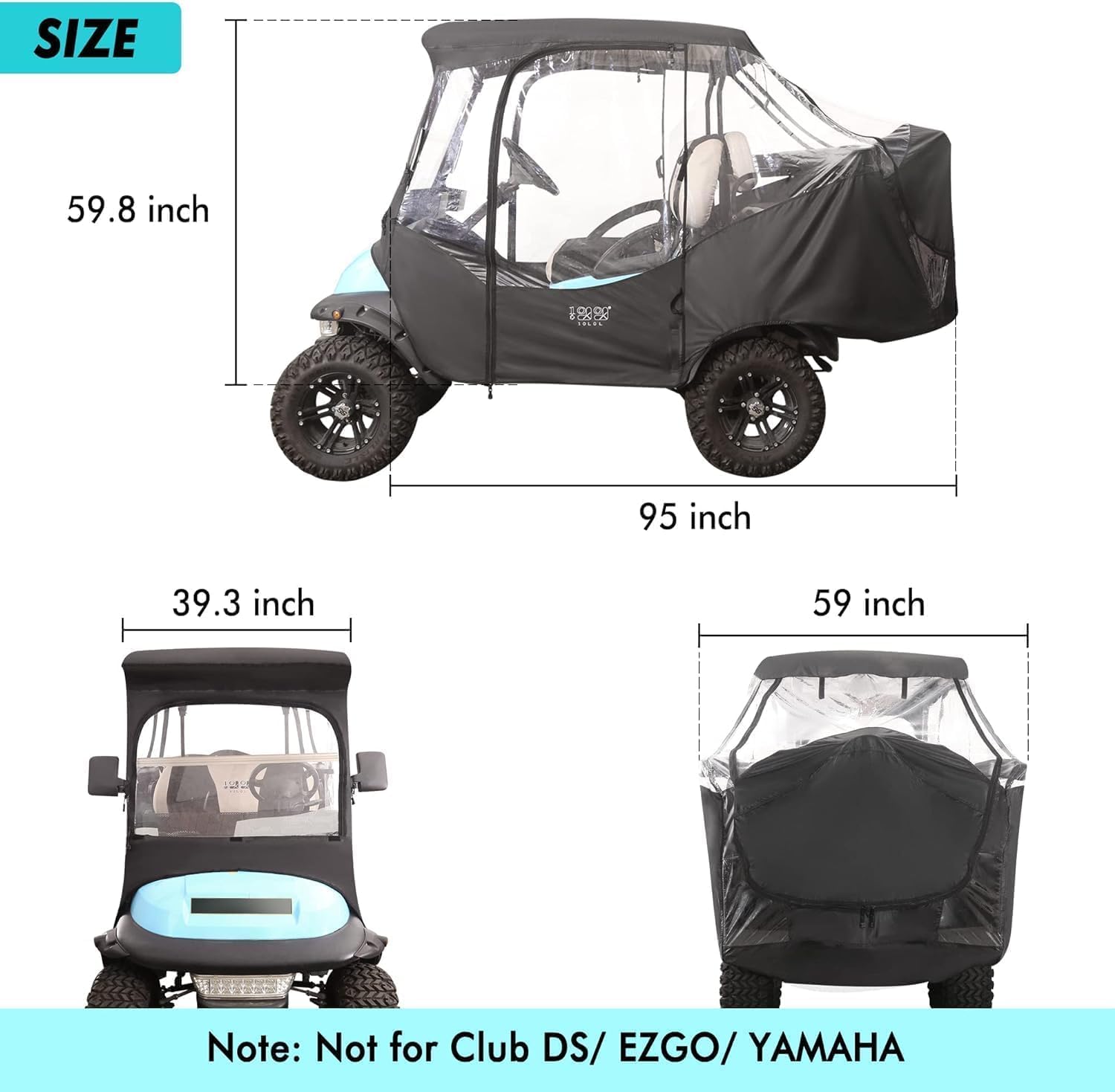 Golf Cart Rain Cover 4 Passenger for Club Car Golf Cart Cover with Doors with Safety Side Mirror Openings