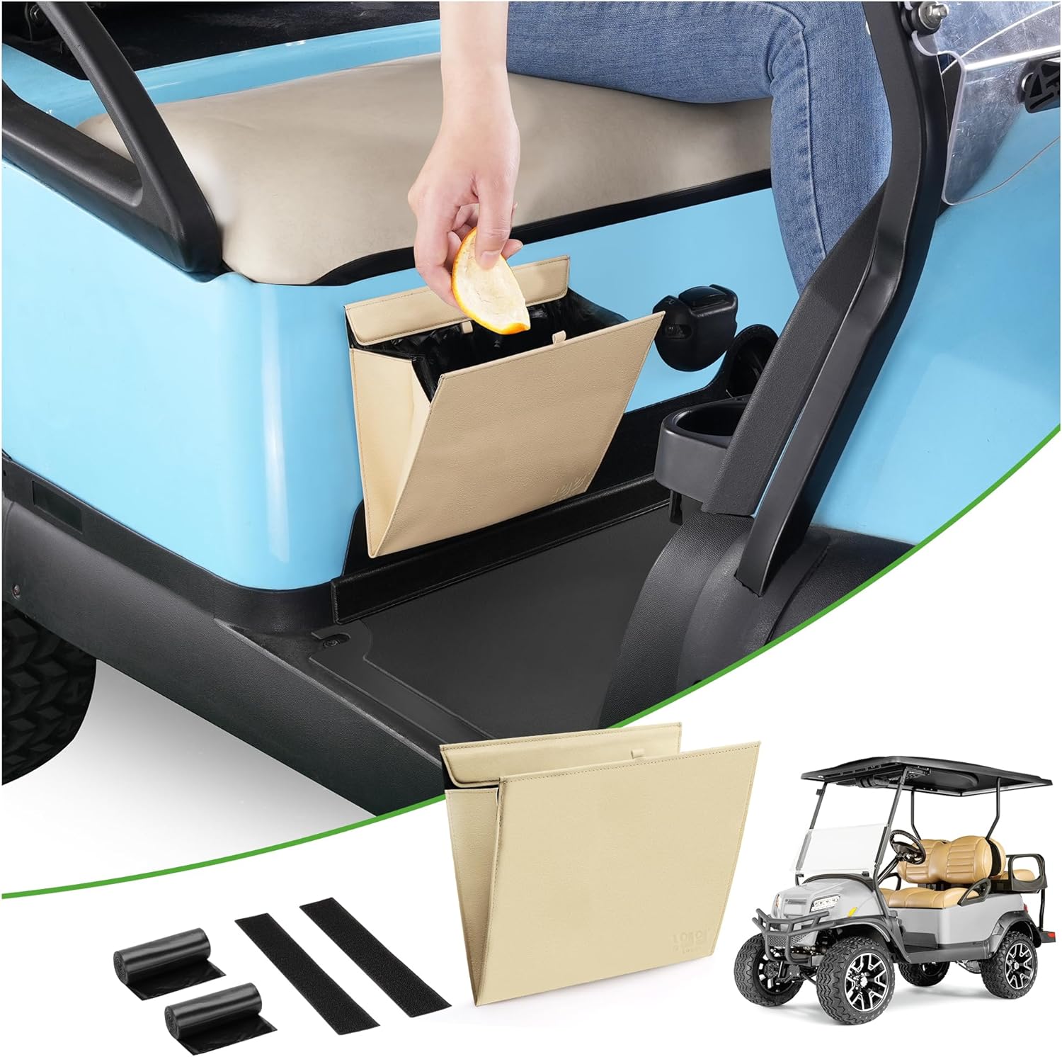 Golf Cart Trash Can Waterproof Portable Garbage Bag Passenger Side - 10L0L