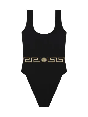 Greca-print two-tone swimsuit