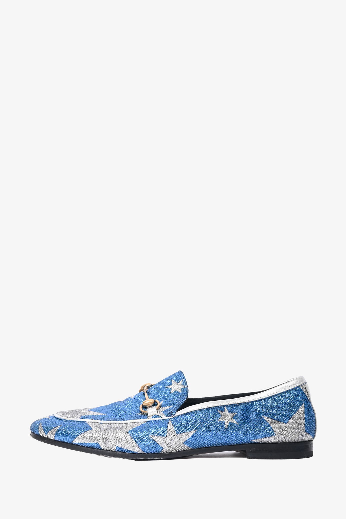 Gucci Blue/Silver Metallic Star Horsebit Loafers Size 38