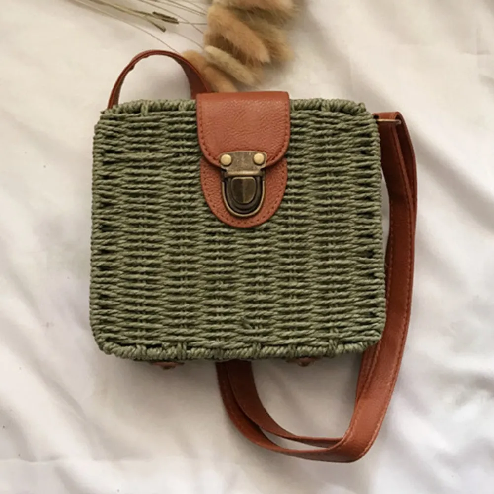 Handmade Candy Color Women's Straw Bag Female Shoulder Crossbody Bags Bohemia Summer Woven Beach Bag Knitted Square Box Handbag