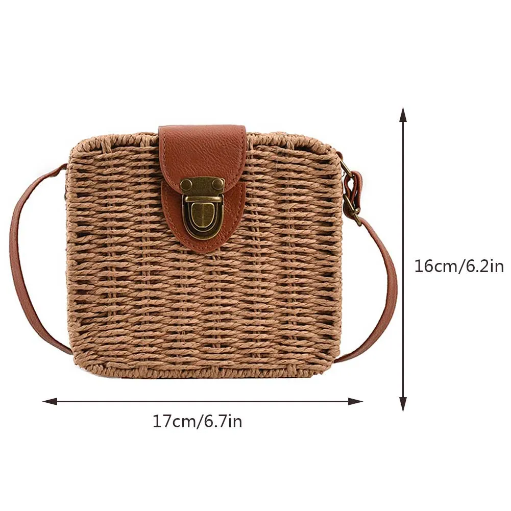 Handmade Candy Color Women's Straw Bag Female Shoulder Crossbody Bags Bohemia Summer Woven Beach Bag Knitted Square Box Handbag