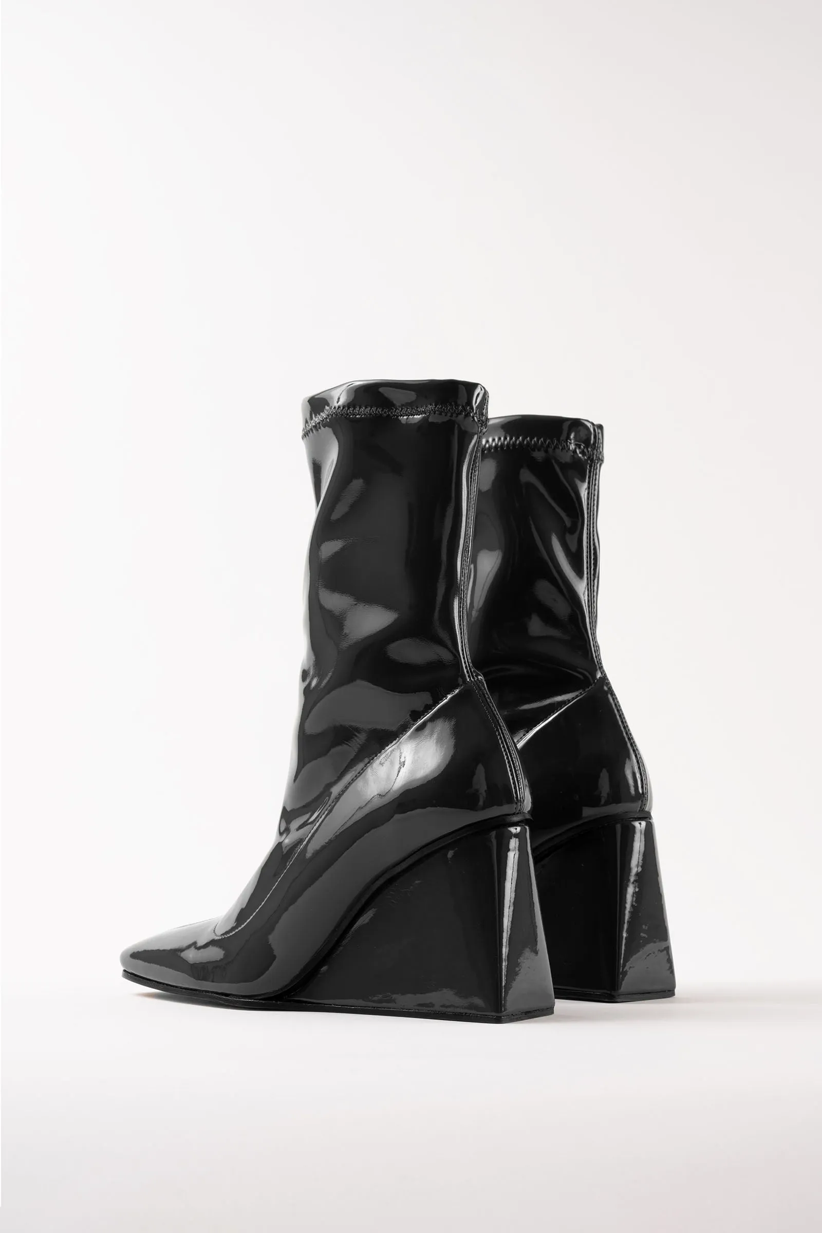 Hanna - Black Patent Faux Leather Ankle Boots