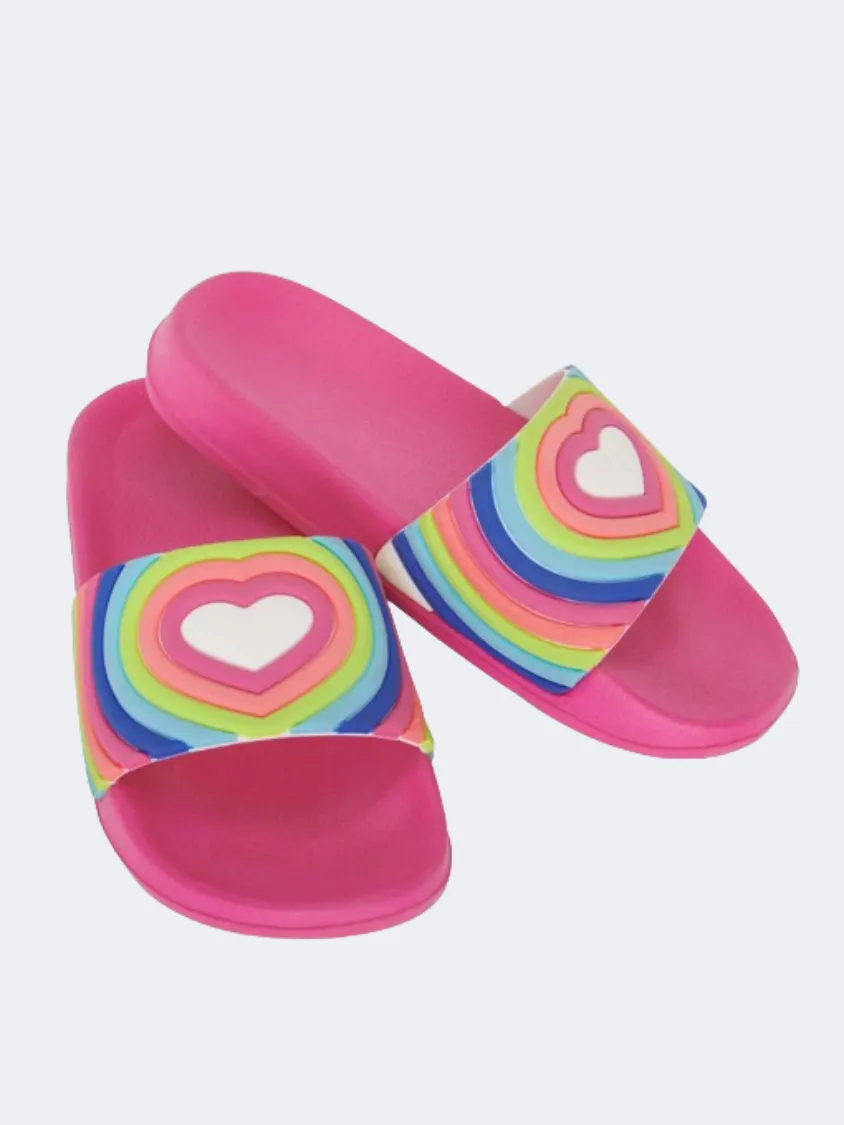 Hatley Rainbow Heart Girls Beach Slippers Pink/Multicolor