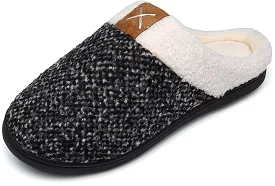 Haute Edition Tweed Cozy Faux Fur Lined Scuff Clog Indoor Outdoor Slippers