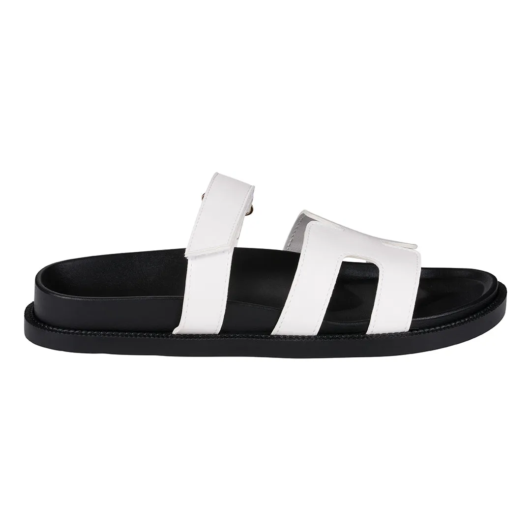 Kelly White Cut-Out Slide Flat Sandals