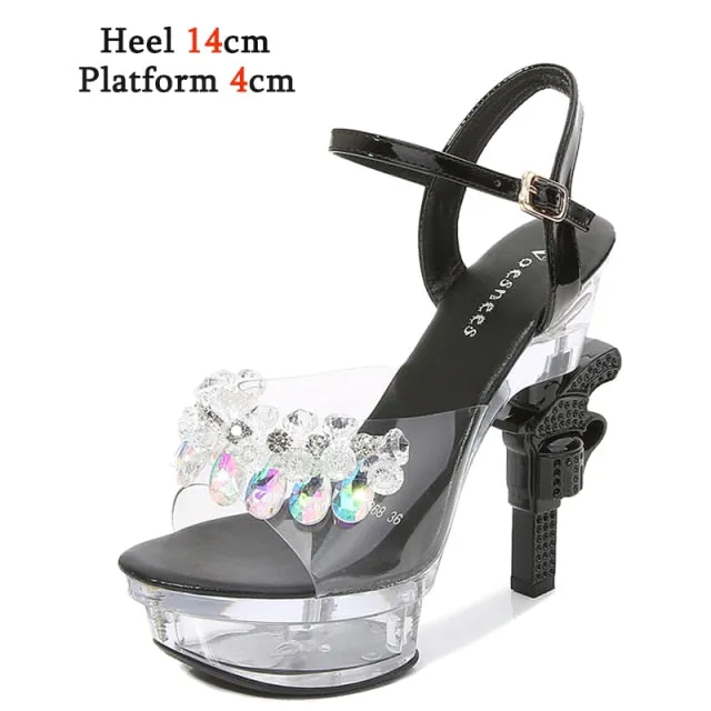 LED Glowing Platforms Ultra-Heeled Pistol Rhinestone Sexy Sandals for Women