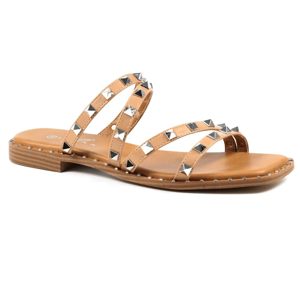 Lunar SYDNEY Tan Stud Flat Sandals