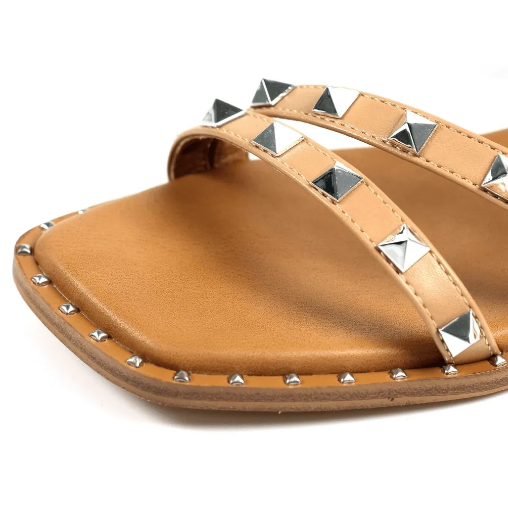 Lunar SYDNEY Tan Stud Flat Sandals